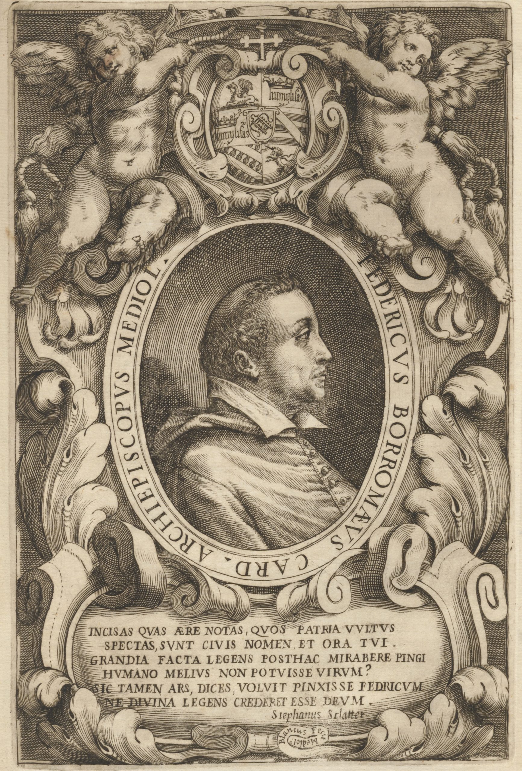 <p>Ritratto di Federico Borromeo, tratto da<br />
<em>Miscellanea riguardante la Biblioteca Ambrosiana e i suoi dottori e prefetti</em><br />
Z351 sup, f. 413v</p>
